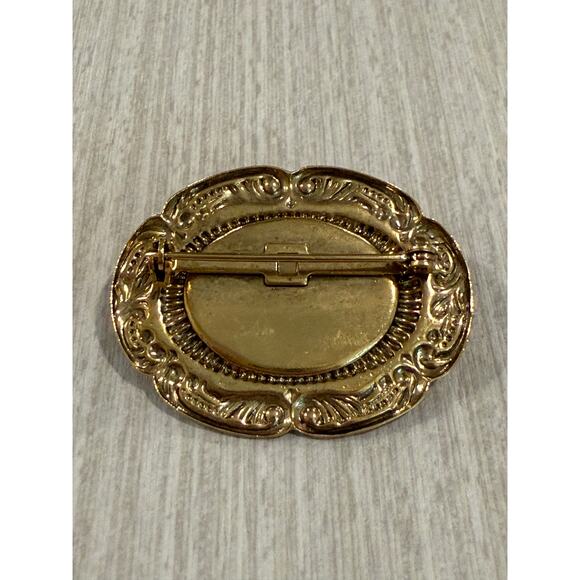 Vintage Mother of Pearl and Blue Lapis Stone Brooch Pin (0012) - Picture 3 of 5